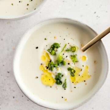 A bowl of cauliflower soup,