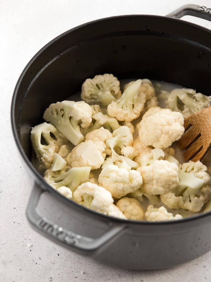 Pot of cauliflower and other ingredients.