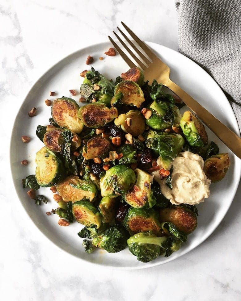 A plate of Brussels sprouts.
