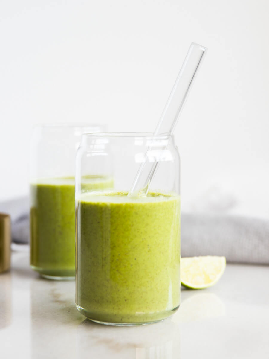 Two glasses of morning green smoothie.