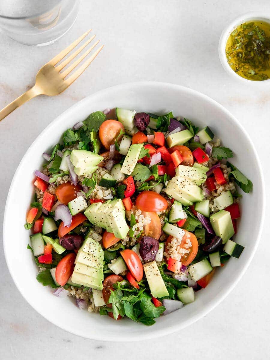 A bowl of Mediterranean Quinoa Salad