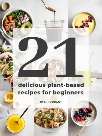 Collage of plant-based recipes with title of article