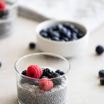 A serving of chia seed pudding with fresh berries