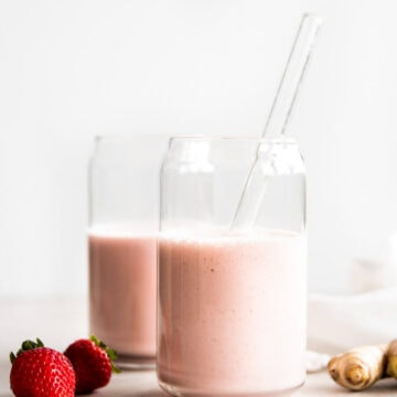 Two glasses of strawberry ginger smoothie