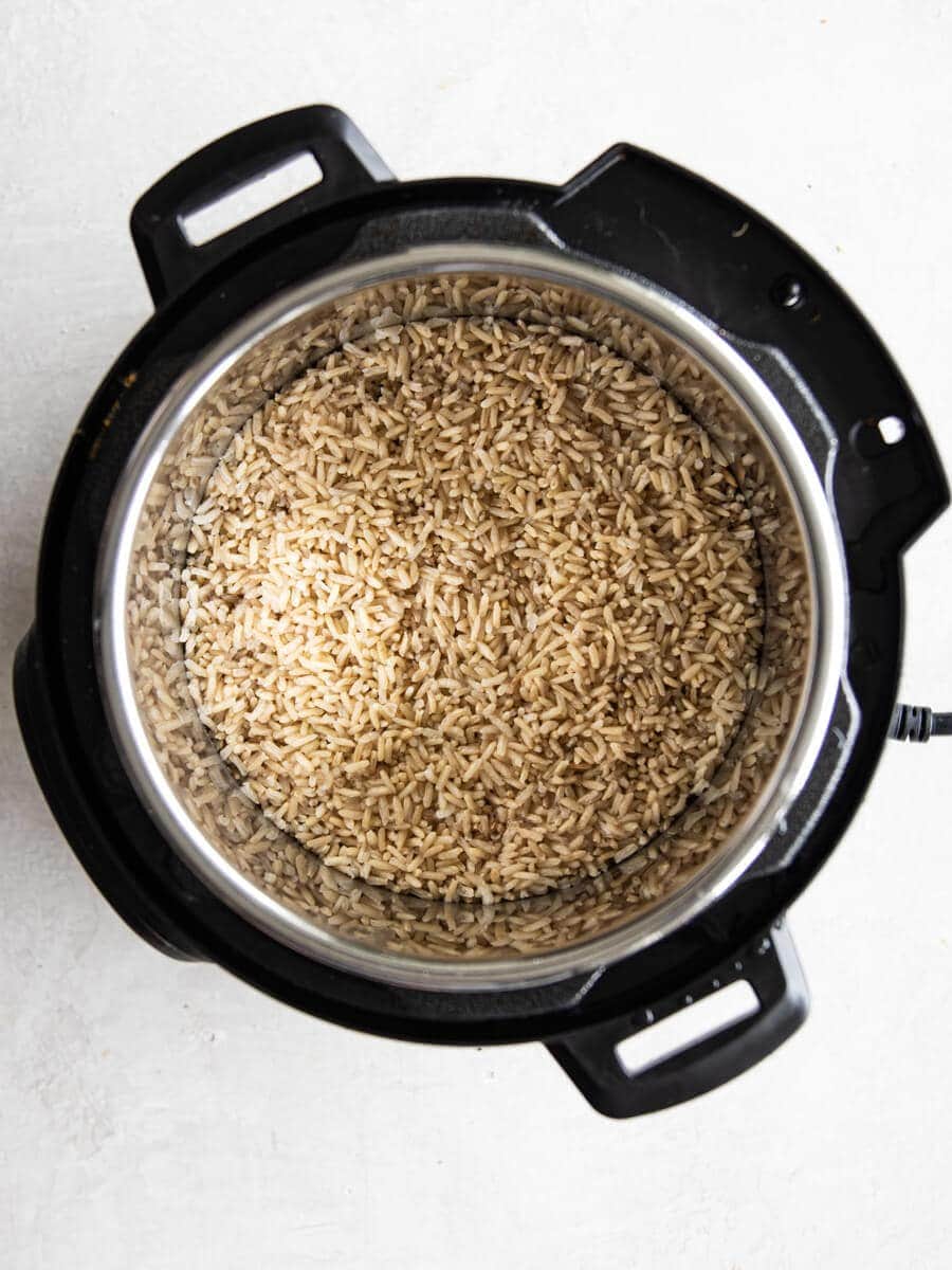 Cooked brown rice in the Instant Pot