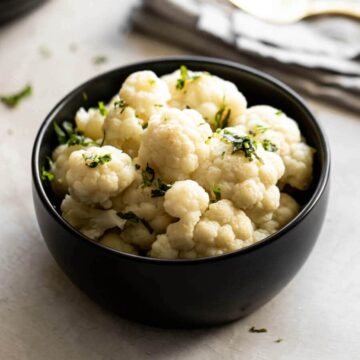 A bowl of cauliflower cooked in the Instant Pot
