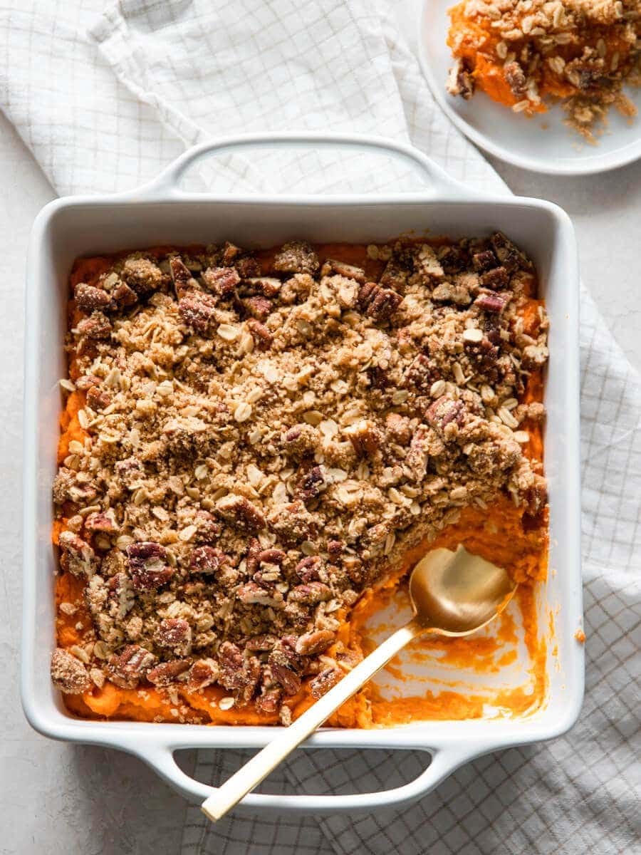 Sweet Potato Casserole with small plate serving next to it.