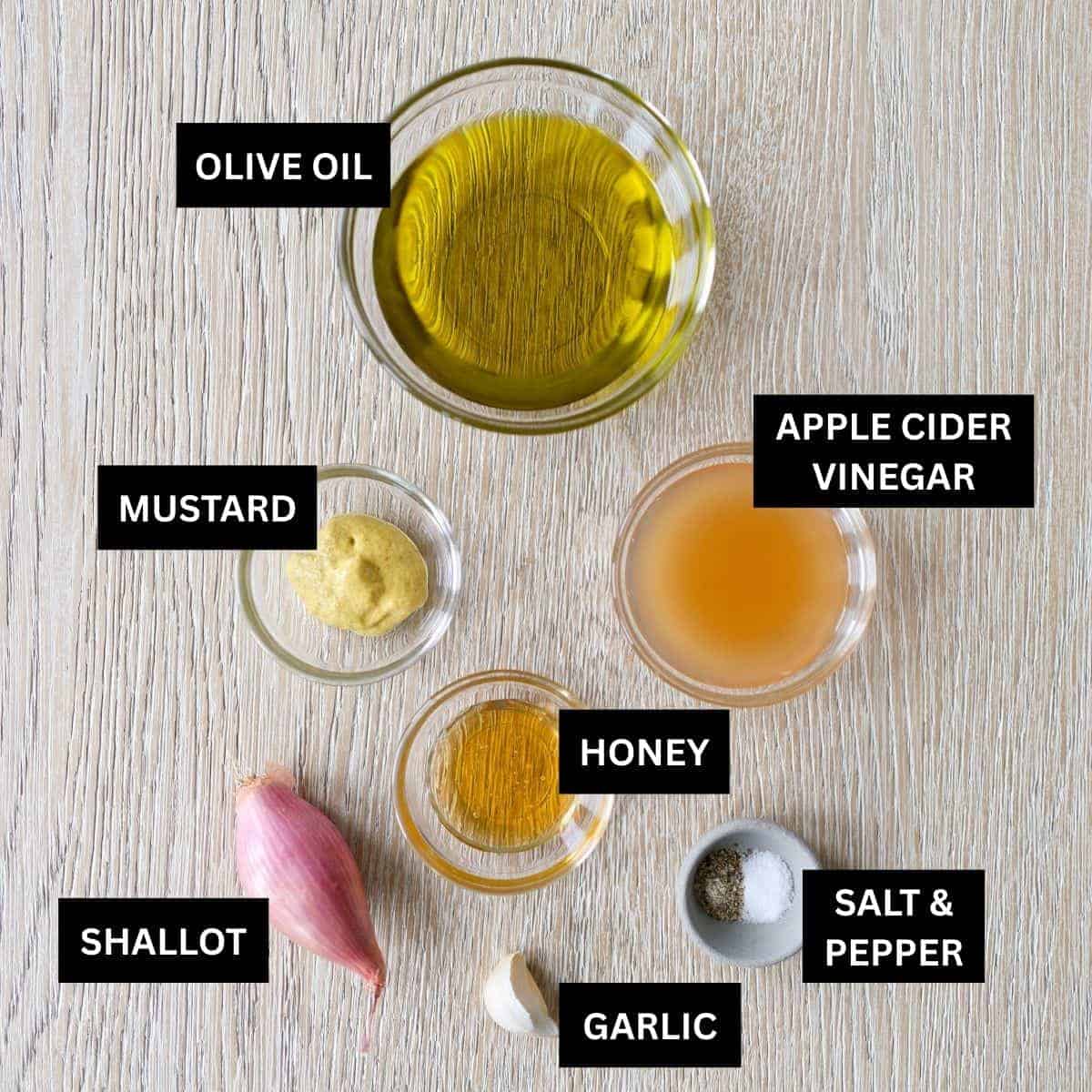 Ingredients to make apple cider vinegar dressing.