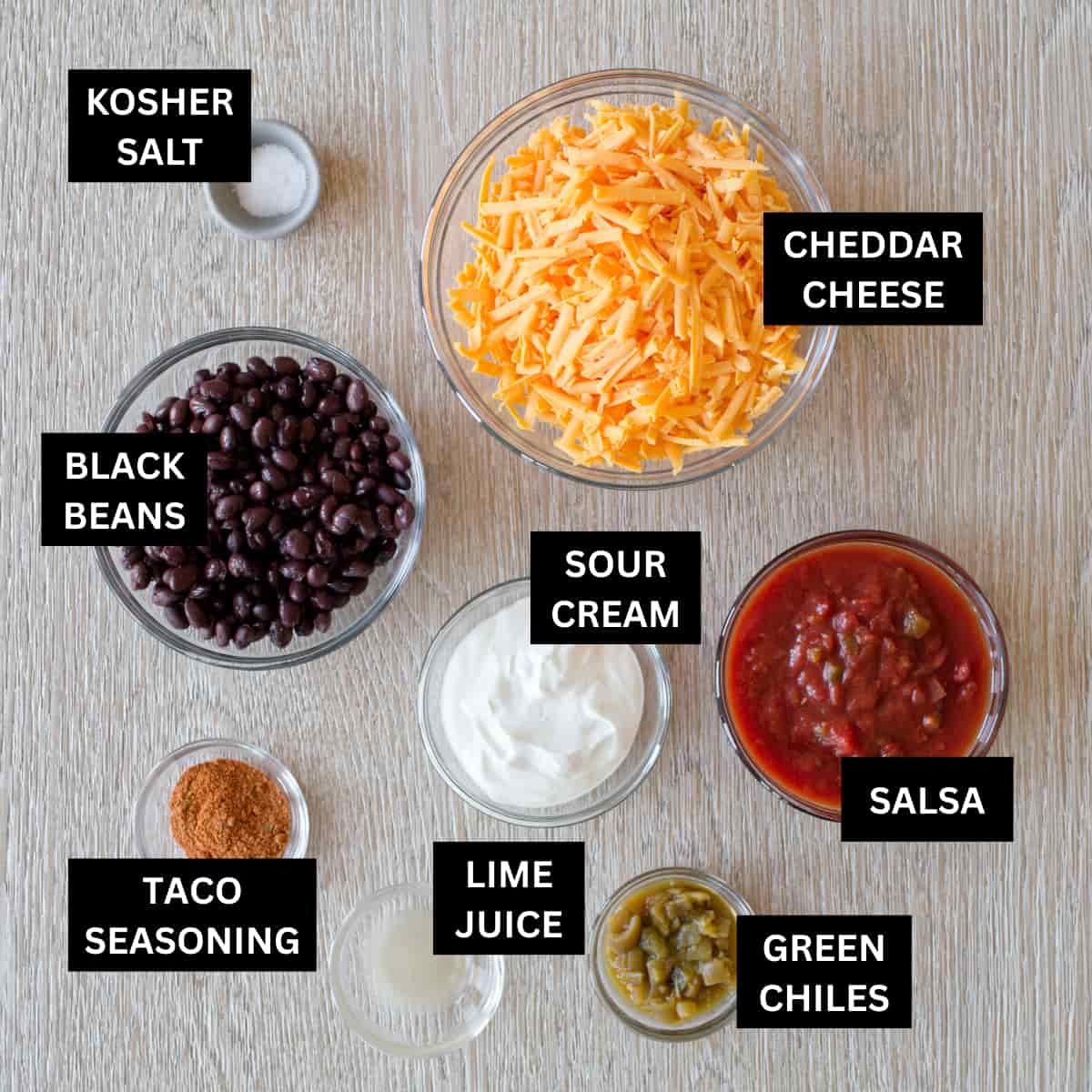 Ingredients for black bean dip.