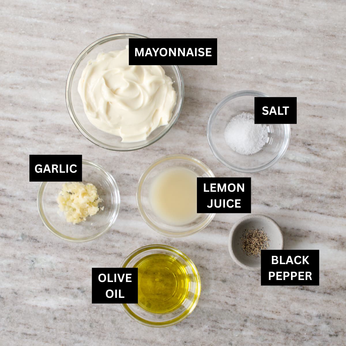 Ingredients for garlic mayonnaise.