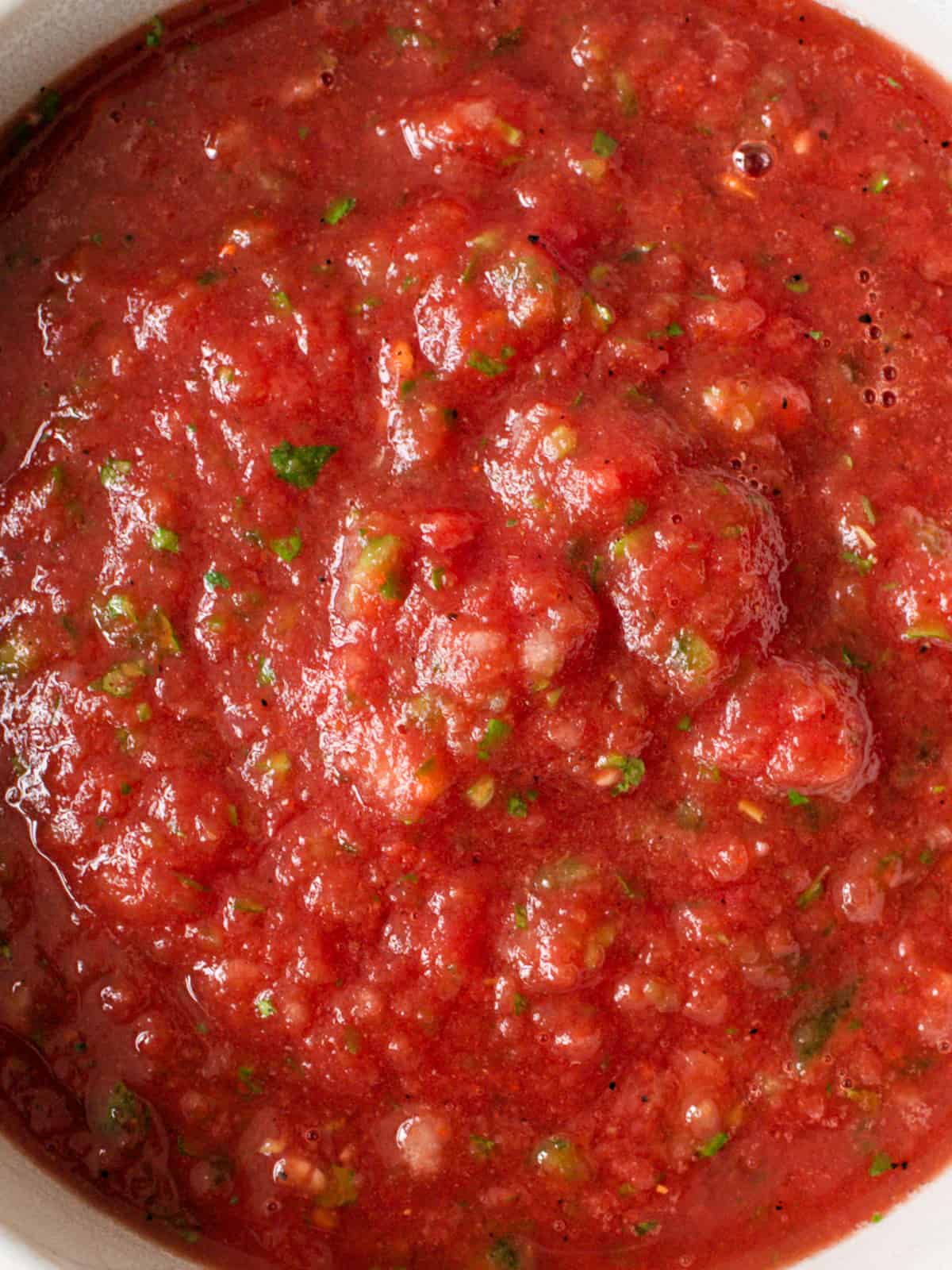 Close-up of homemade salsa in bowl.