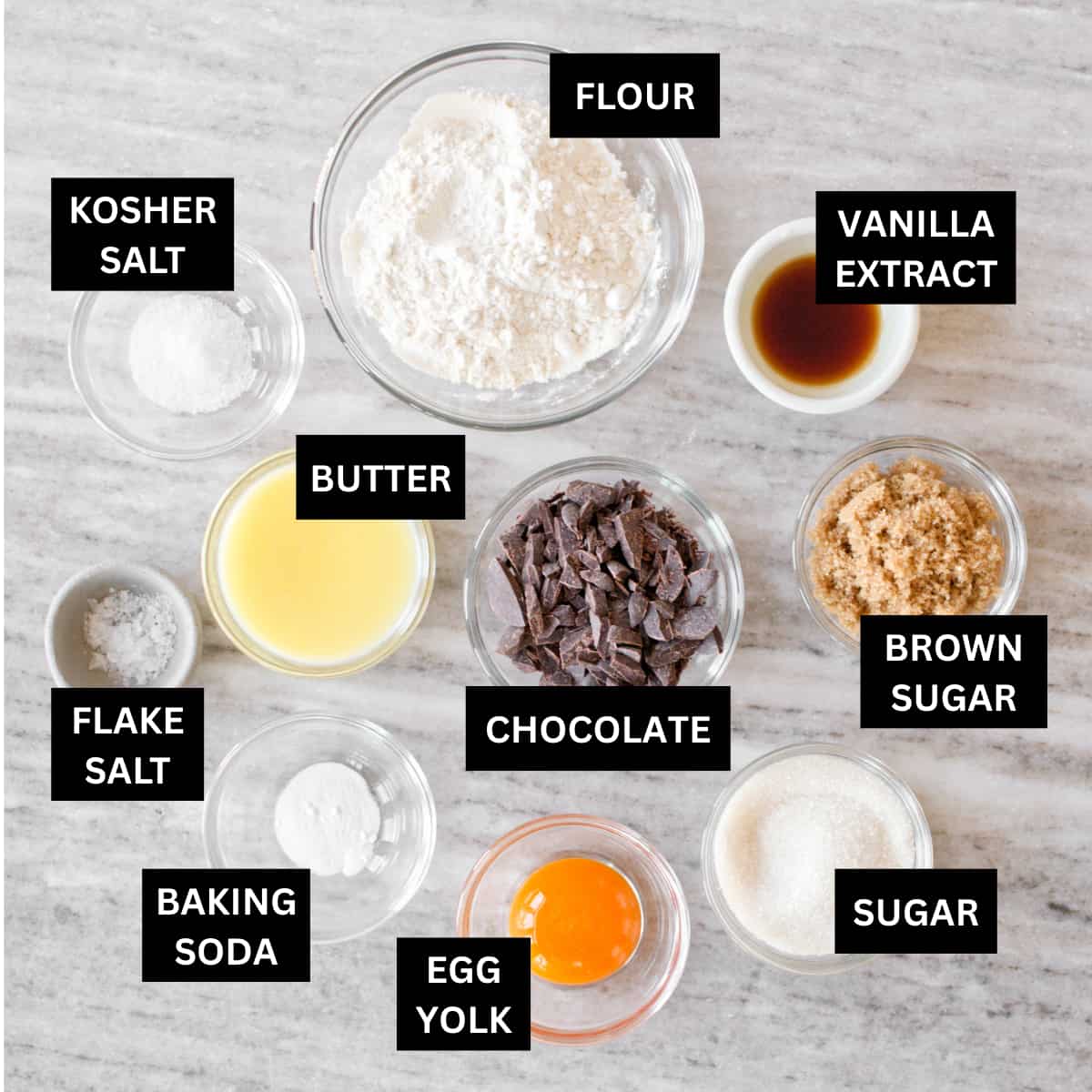 Ingredients for mini skillet chocolate chip cookie.