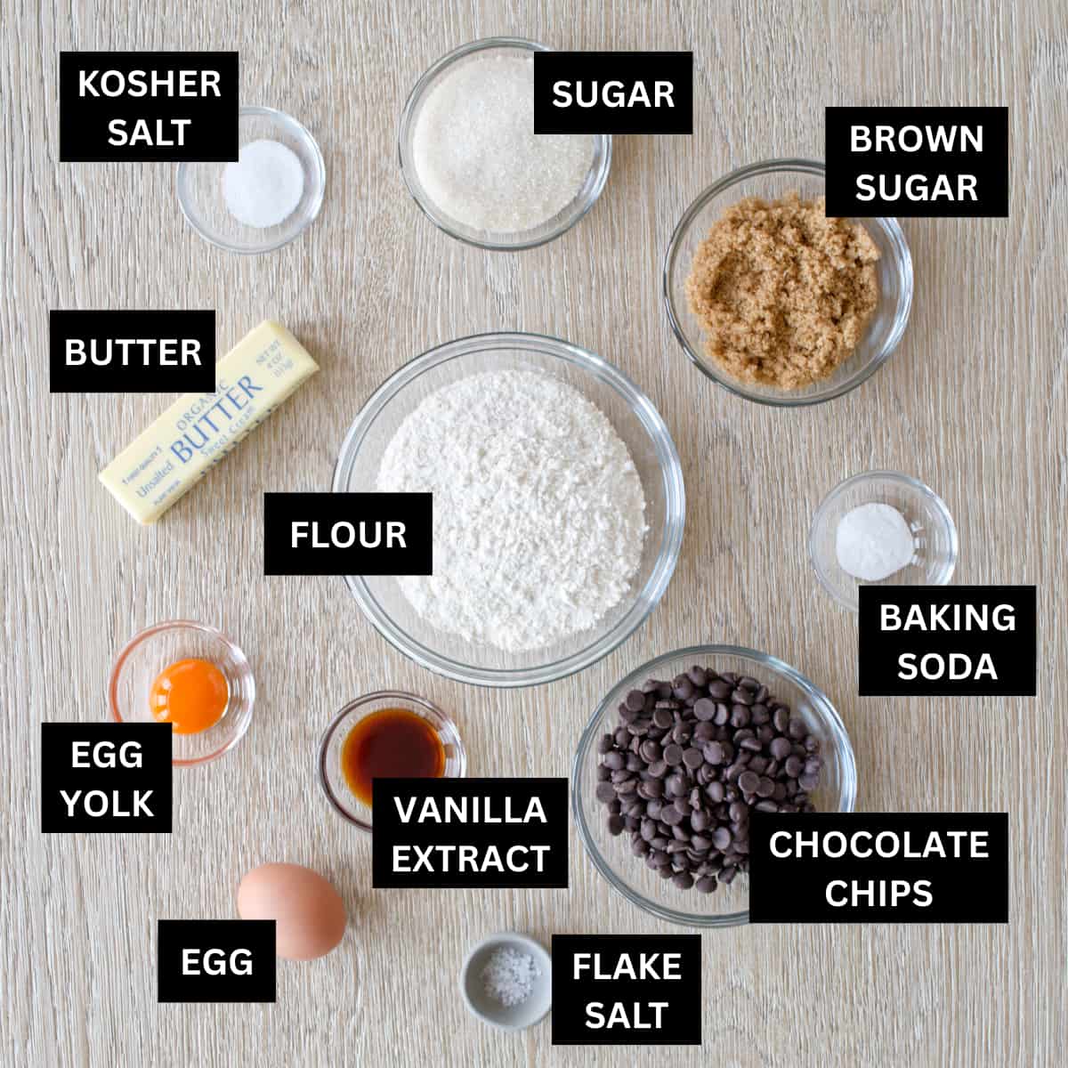 Ingredients for skillet chocolate chip cookie.