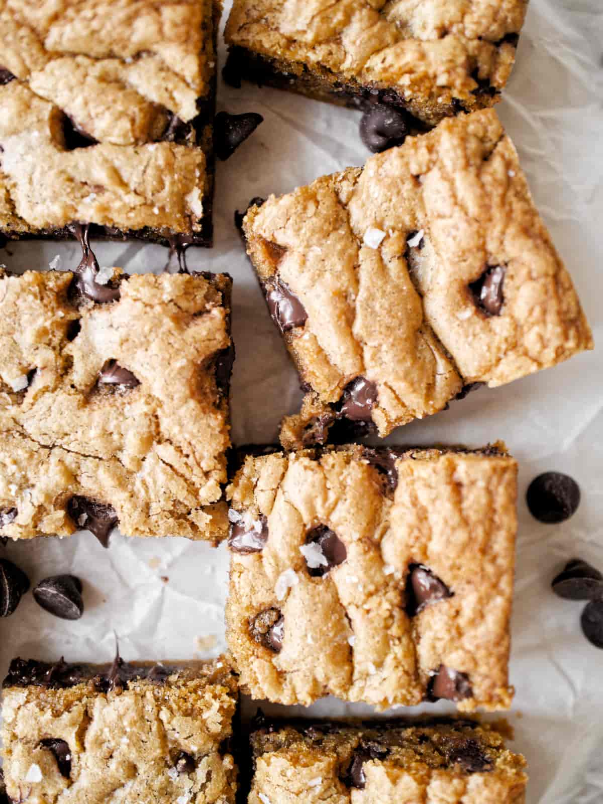 Close-up of chocolate chip cookie bars.