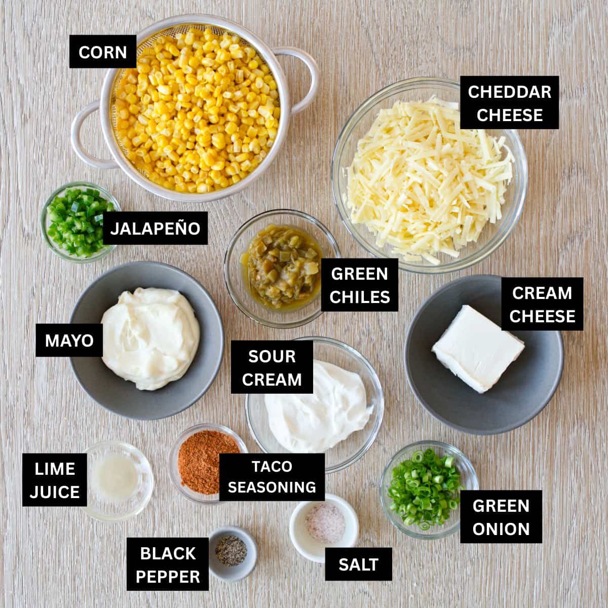 Ingredients for corn dip.