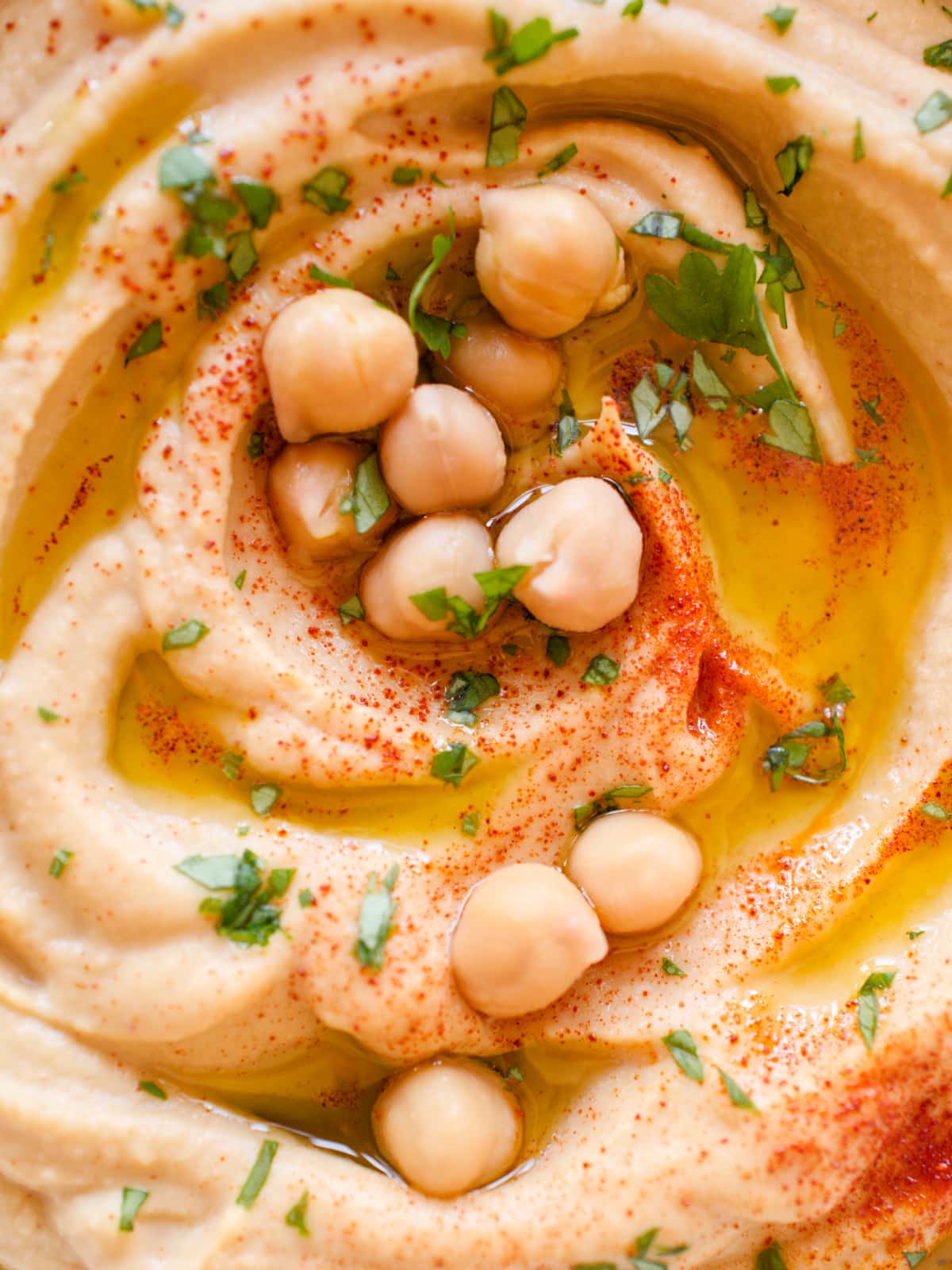 Close-up of hummus.