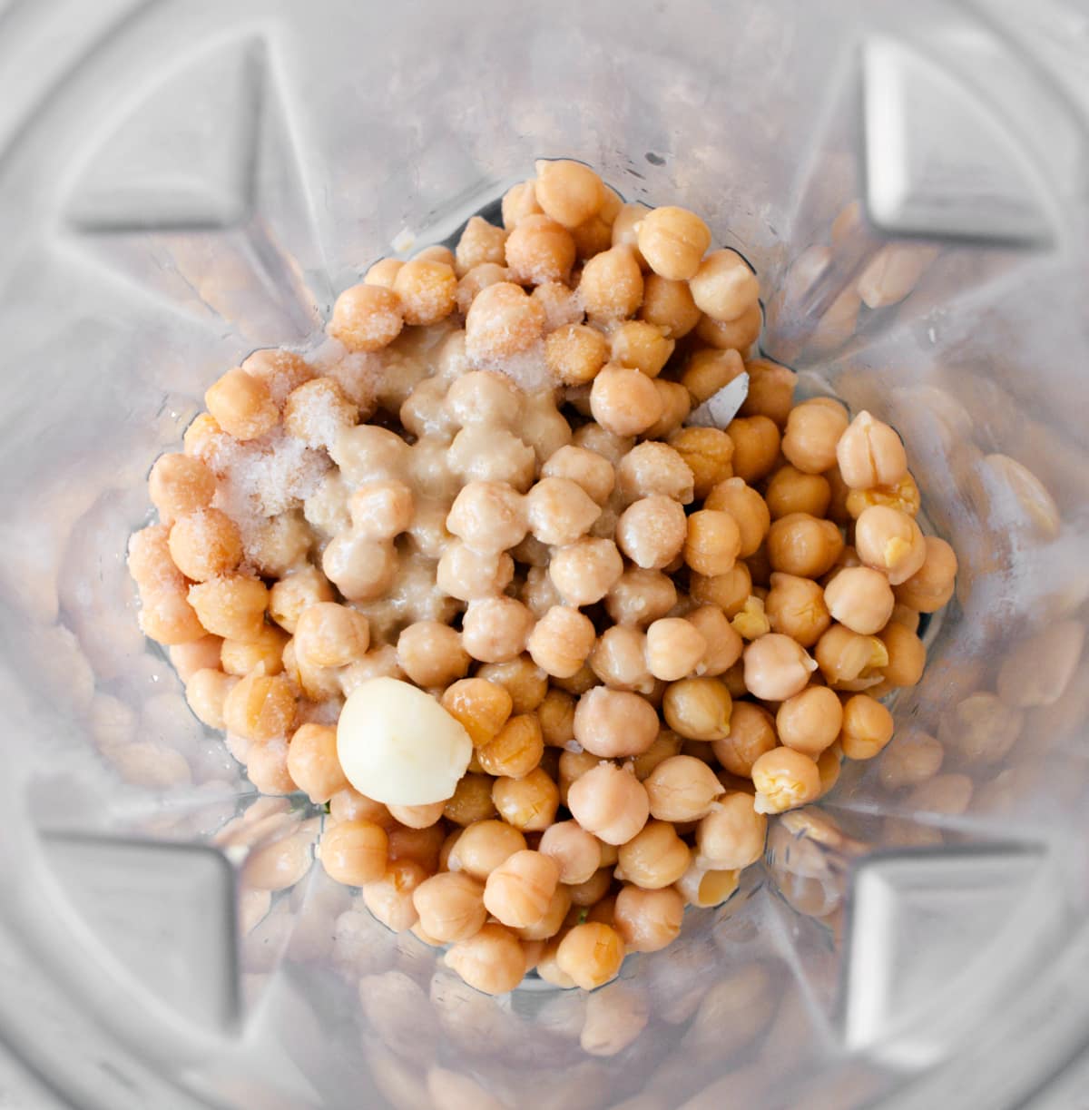 Ingredients for hummus in blender.