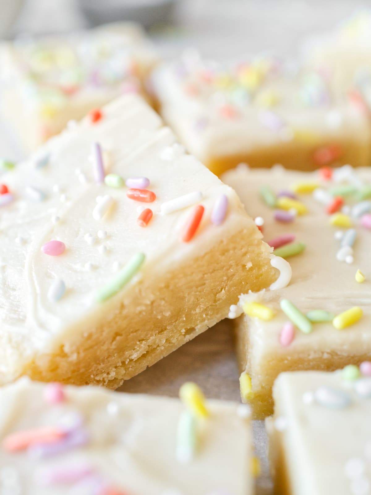 Close-up of sugar cookie bar.