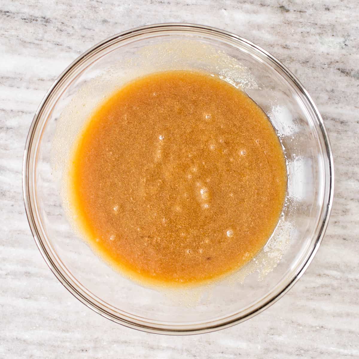 Wet ingredients whisked in large mixing bowl.